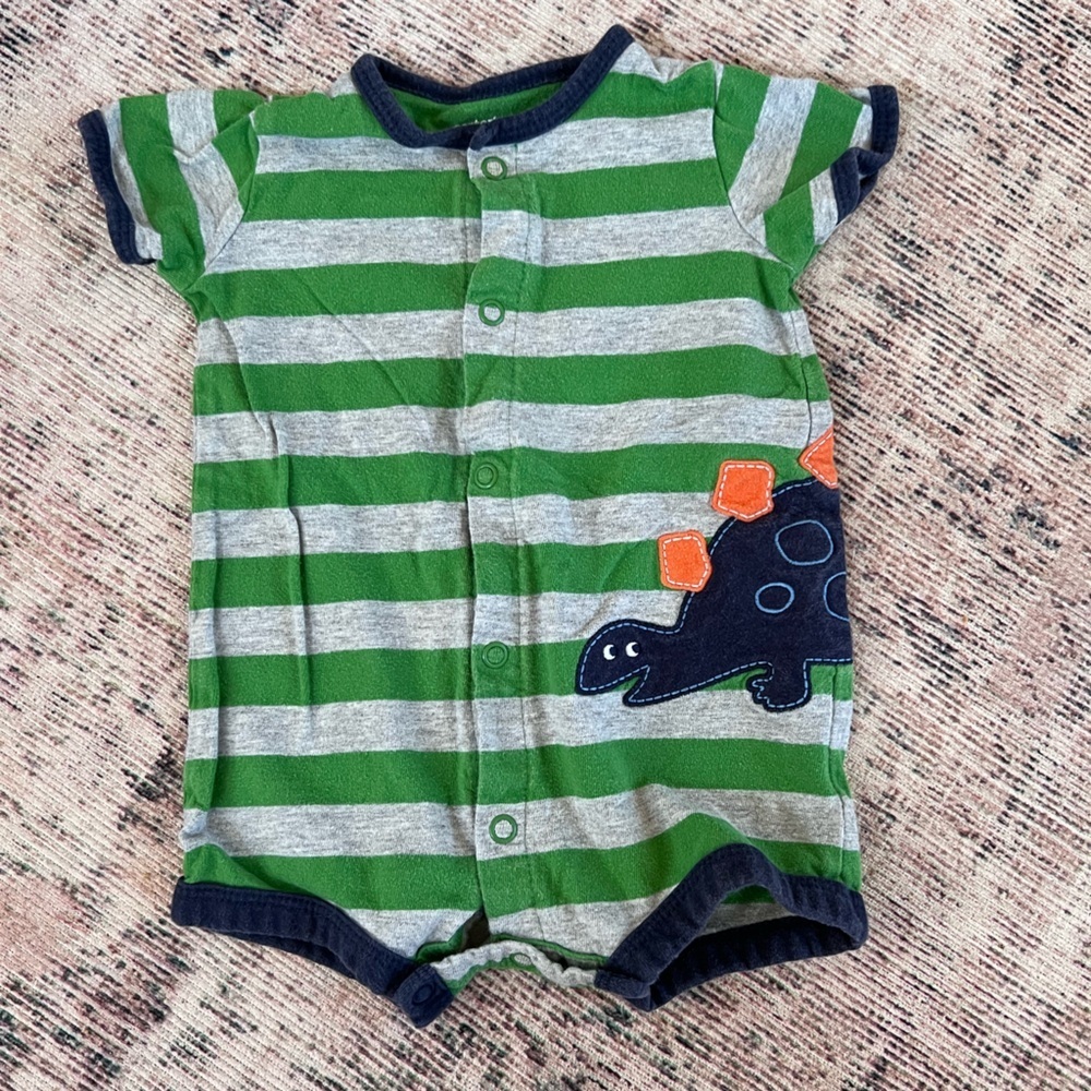 Carter's Green and Gray Bodysuit with Dinosaur Appliqué
